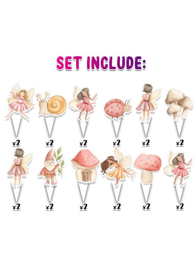 PC 24 قطعة من زينة كعك عيد الميلاد على شكل جنية - زينة بموضوع حكاية خرافية بألوان الباستيل لحفلات عيد ميلاد الأطفال، حفلات استقبال المواليد، حفلات الغابة والحديقة - Image 2