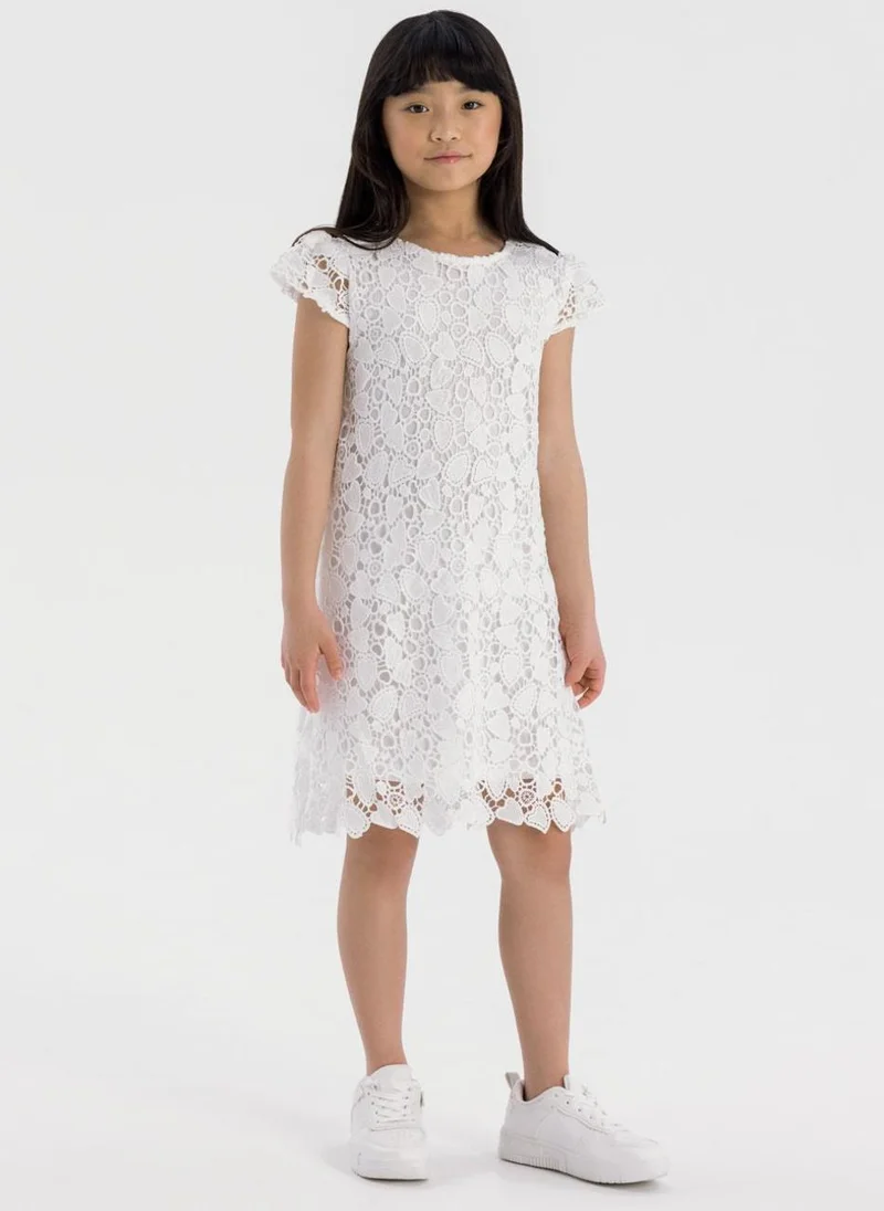 MINOTI Kids Girls Short Sleeve Lace Dress