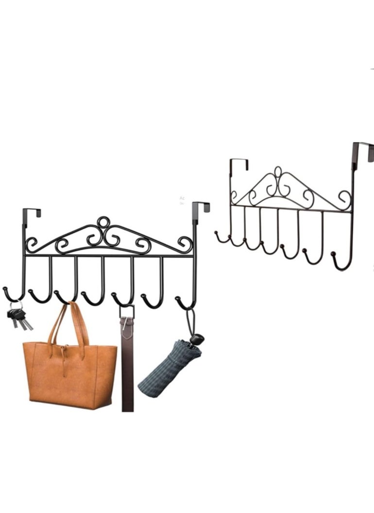 Generic 2 Pieces Over Door Clothes Hangers - Non-Slip Metal Clothes Hangers, Heavy Duty, Coat and Clothes Hangers - Set of 2 Metal Laundry Hangers for Adults - Door Hanger for Clothes and Clothing - Bathroom and Bedroom Door Hanger - Door Hanger - Over Door Metal Hanger with 7 Hooks Organizer for Towels, Clothes, Keys, Robes, Hats - Metal Hangers Over Door with 7 Hooks, Suitable for Towels, Coats, Clothes, Hats, Bedroom, Bathroom - Door Coat Hangers Over Door Towel Rack for Hats, Coats, Jackets, Bags, Scarves, Belt, Umbrellas  - Image 1