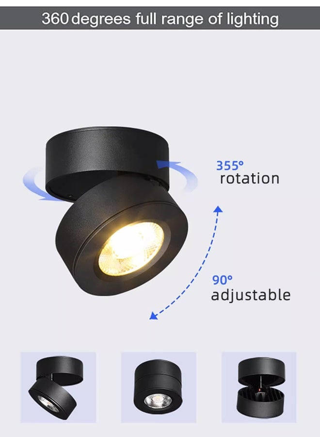 Black Adjustable LED Ceiling Spotlights 24°Angle Diameter 10x10x75mm,Surface Mounted Spot light Downlight,12W 230V Cob Bulbs Lamp Included Aluminium Body - Image 2