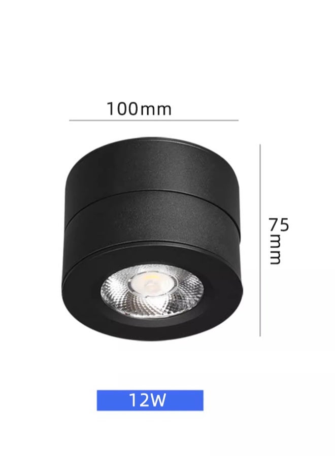 Black Adjustable LED Ceiling Spotlights 24°Angle Diameter 10x10x75mm,Surface Mounted Spot light Downlight,12W 230V Cob Bulbs Lamp Included Aluminium Body - Image 4
