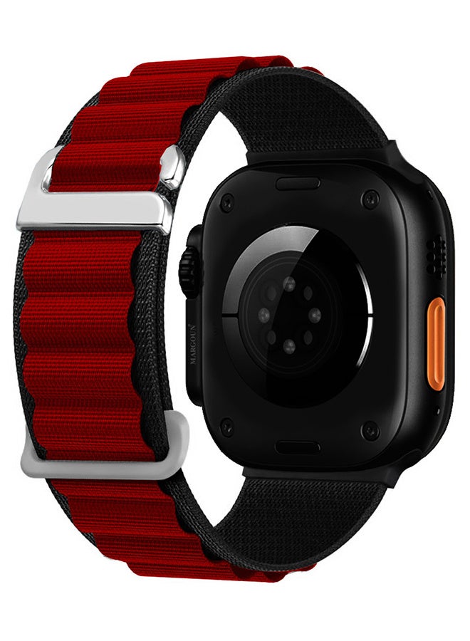 Replacement Band for Apple Watch Band 49mm 46mm 45mm 44mm - Alpine Loop Band for Women Men - Adjustable With Metal G-Hook Strap For iWatch Ultra Series SE 8/7/6/5/4/3/2/1 - Black Red - Image 1