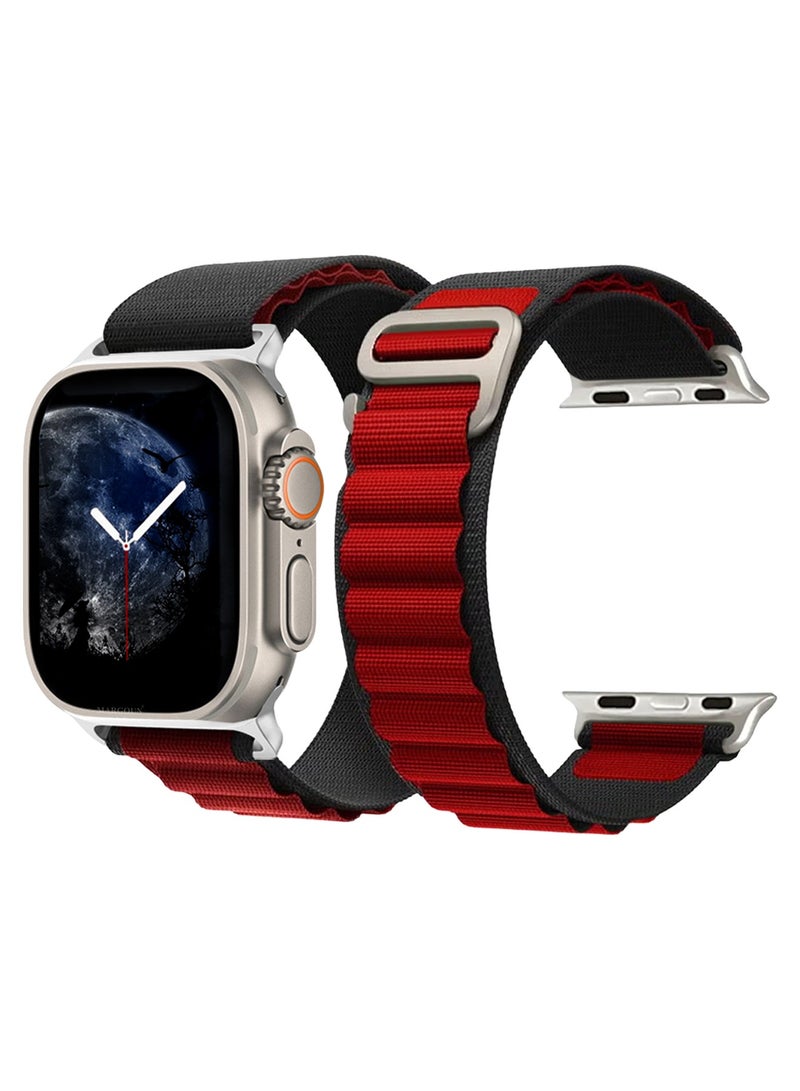 سوار بديل لساعات آبل 49mm 46mm 45mm 44mm - سوار ألباين للنساء والرجال - قابل للتعديل مع حزام معدني G-Hook لساعات iWatch Ultra Series SE 8/7/6/5/4/3/2/1 - أسود أحمر - Image 3