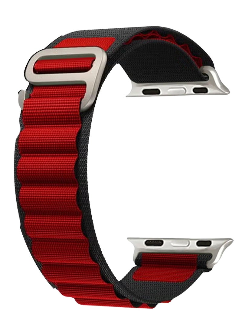 سوار بديل لساعات آبل 49mm 46mm 45mm 44mm - سوار ألباين للنساء والرجال - قابل للتعديل مع حزام معدني G-Hook لساعات iWatch Ultra Series SE 8/7/6/5/4/3/2/1 - أسود أحمر - Image 4