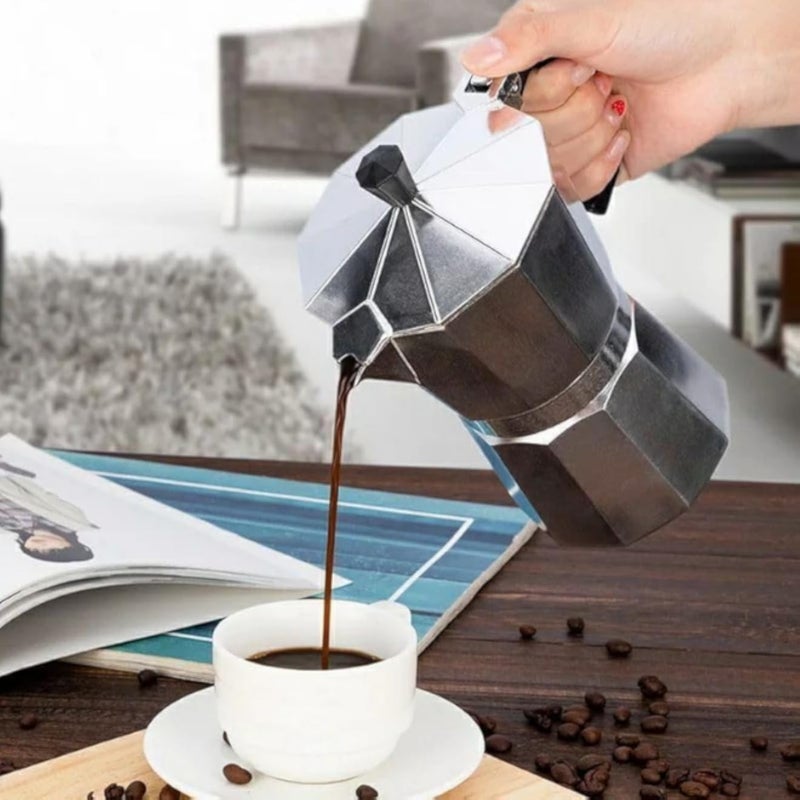Stovetop Espresso Maker Moka Pot, Aluminium Coffee Maker, Silver (3 cups)