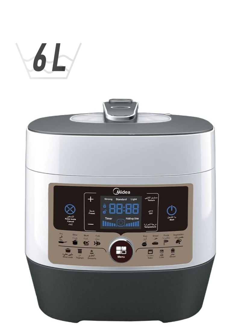 مديا طنجرة ضغط متعددة سعة 6 لتر قوة 1000 وات 14 قائمة محددة مسبقًا، لون أبيض Myss6062 - Image 1