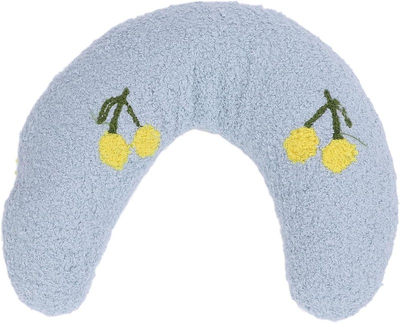 Pet U Shaped Neck Pillow for Dogs Blue Cherry Pattern Soft Plush Fabric Easy to Clean - Image 1
