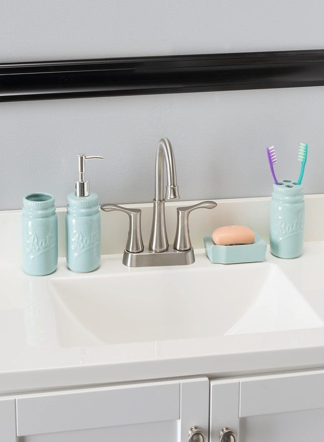 Home Basics 4-Piece Ceramic Mason Jar Bathroom Set (Mint), by Home Basics Beautiful and Contemporary Design Bathroom Accessory Sets Bath Accessories for Bathroom - Image 5