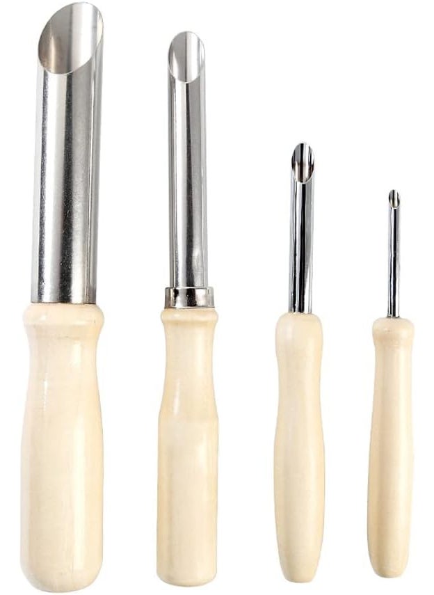 Starsouce Round Hole Clay Cutters Wood Handle Stainless Steel Pottery Sculpture Ceramic Drilling Tool Set 4 Pieces Assorted Size  - Image 1
