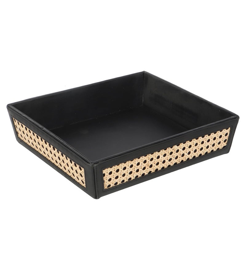 AKWAY Rattan Serving Tray | Cane Serving Tray for Home | Wicker Dining Table Decorative Trays | Bamboo | Platter with Handles Diwali or Deepawali Gifts | 12" x 12" x 3" - Image 4