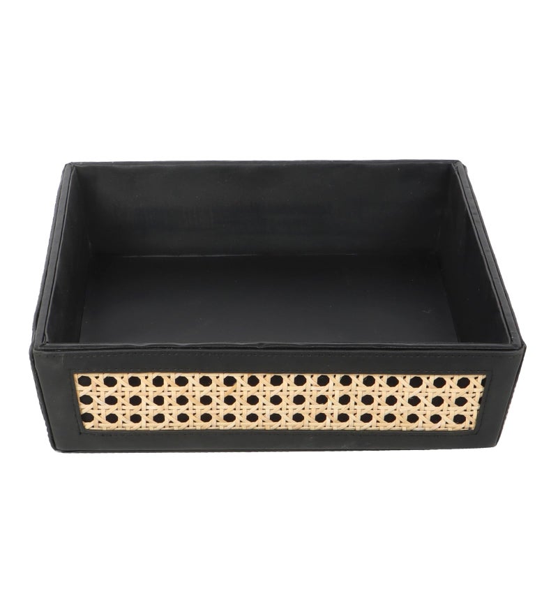 AKWAY Rattan Serving Tray | Cane Serving Tray for Home | Wicker Dining Table Decorative Trays | Bamboo | Platter with Handles Diwali or Deepawali Gifts | 12" x 12" x 3" - Image 2