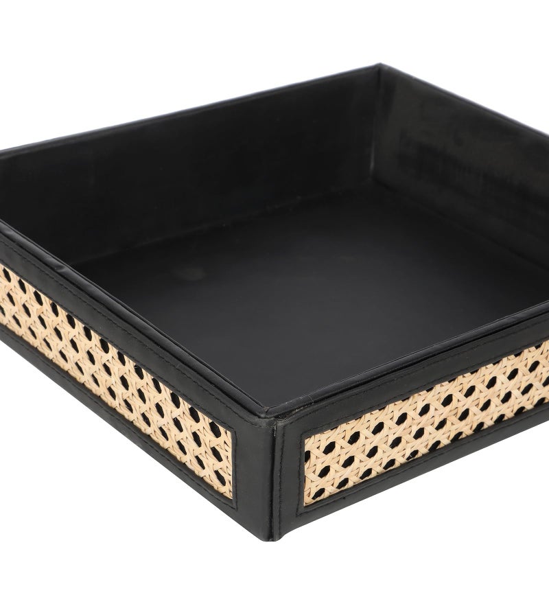 AKWAY Rattan Serving Tray | Cane Serving Tray for Home | Wicker Dining Table Decorative Trays | Bamboo | Platter with Handles Diwali or Deepawali Gifts | 12" x 12" x 3" - Image 5