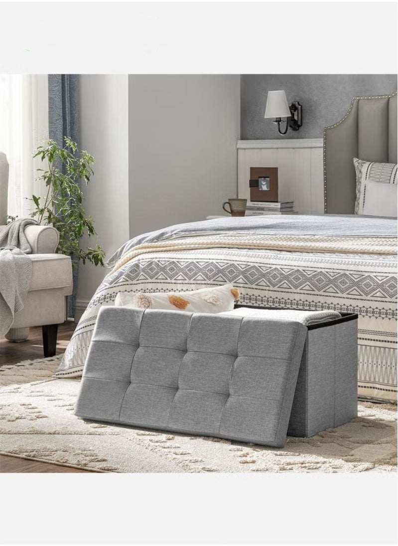 ULHYC 30-inch Folding Storage Stool, Storage Box, Footstool, Light Gray  - Image 3