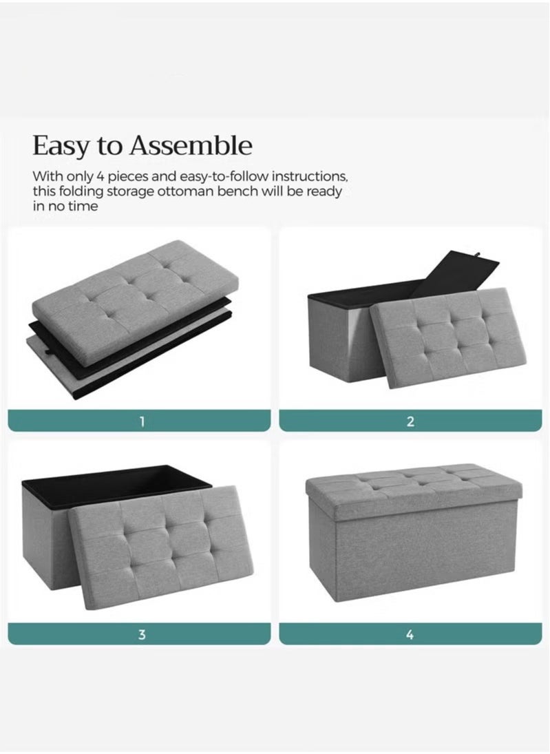 ULHYC 30-inch Folding Storage Stool, Storage Box, Footstool, Light Gray  - Image 5