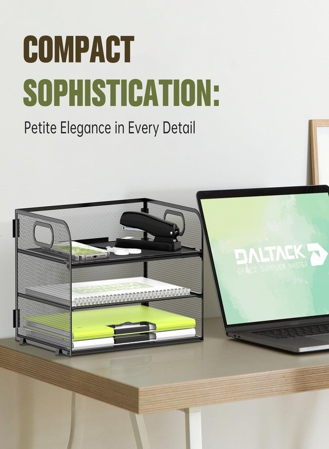 Daltack 3-Tier Paper Organizer with Handle, Mesh Desk Organizer Letter Tray, Paper Tray Organizer File Organizer for A4 File Folder, Black - Image 5