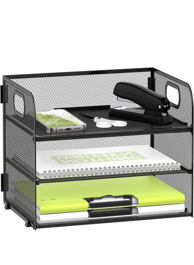Daltack 3-Tier Paper Organizer with Handle, Mesh Desk Organizer Letter Tray, Paper Tray Organizer File Organizer for A4 File Folder, Black - Image 1