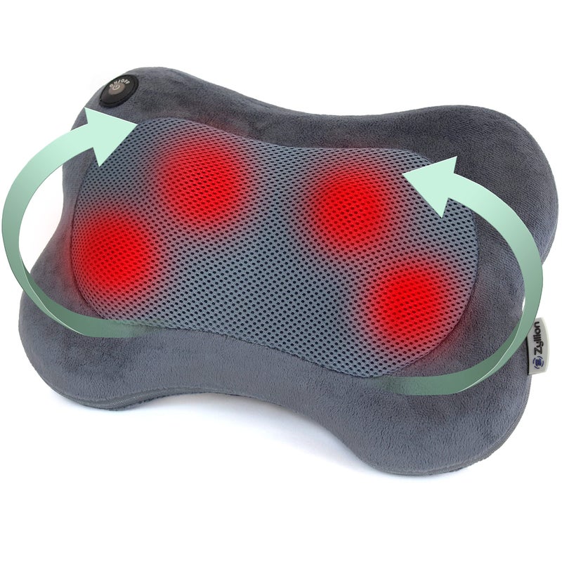 Zyllion Shiatsu Back and Neck Massager with Heat - 3D Electric Kneading Deep Tissue Massage Pillow for Muscle Pain Relief, Slate, ZMA-13 - Image 1