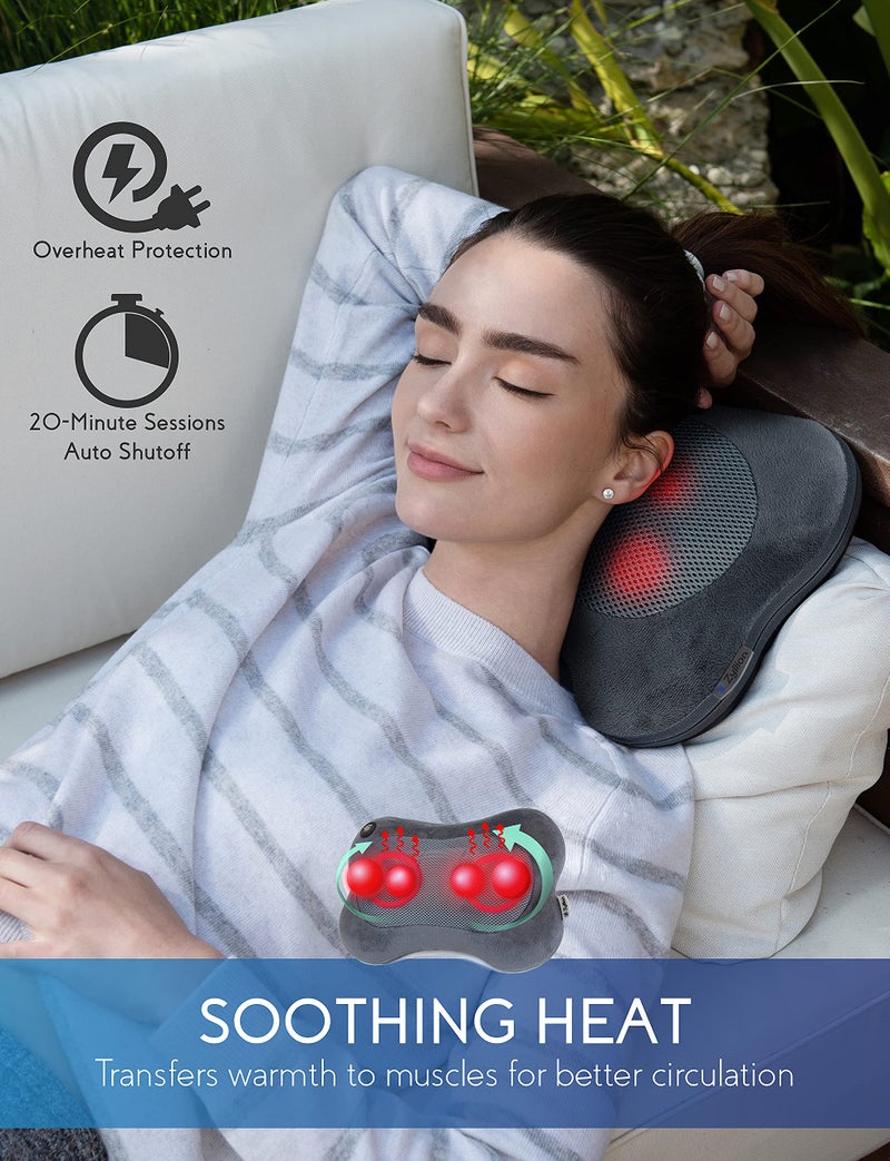 Zyllion Shiatsu Back and Neck Massager with Heat - 3D Electric Kneading Deep Tissue Massage Pillow for Muscle Pain Relief, Slate, ZMA-13 - Image 3