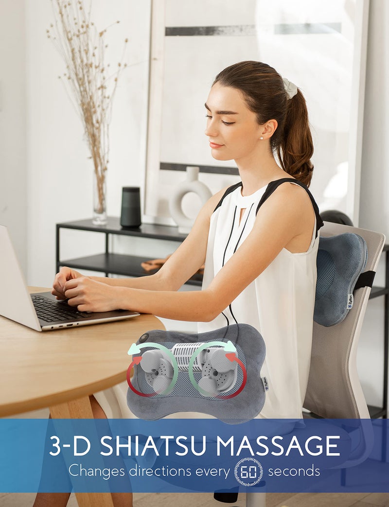 Zyllion Shiatsu Back and Neck Massager with Heat - 3D Electric Kneading Deep Tissue Massage Pillow for Muscle Pain Relief, Slate, ZMA-13 - Image 2