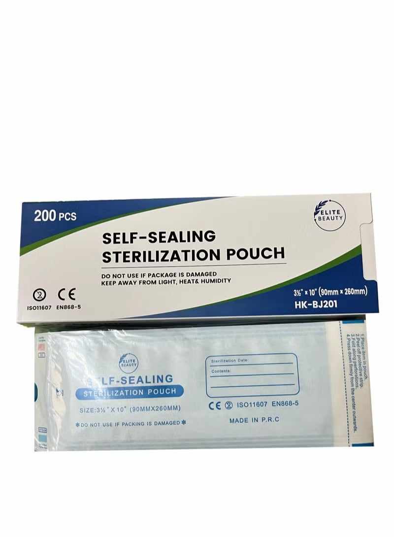 HK 200-Piece Self Sealing Sterilization Pouch White/Blue 90mmx260mm Small - Image 1