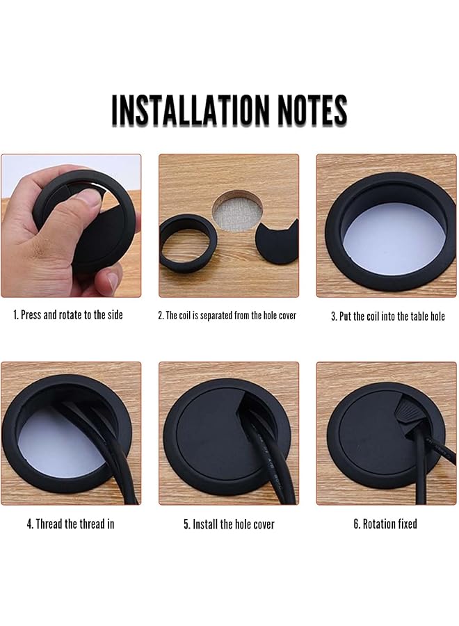 erorex 60Mm 2.4 Inch Desk Circular Cable Cable Ring Desk Port Hole Cover Plastic Grommet Computer Cable Tidy Desk Table Pc Outlet Wire Cover Computer Desk Cord Organizer For Home Office 6 Pack - Image 5
