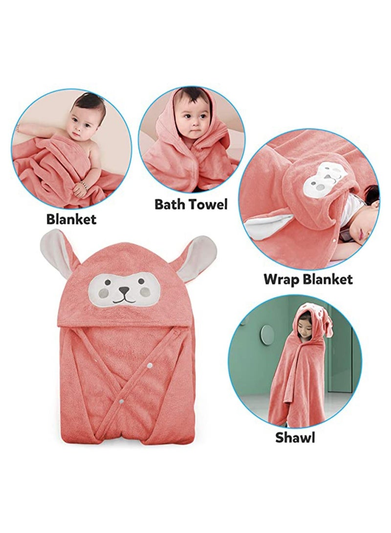 Unisex Baby Cotton Animal Face Hooded Towel, Baby Bath Towel Hooded Ultra Soft Towel Highly Absorbent Bathrobe Blanket Toddlers Shower Gifts for Boys Girls Extra Large 28" x 55" (Pink) - Image 3