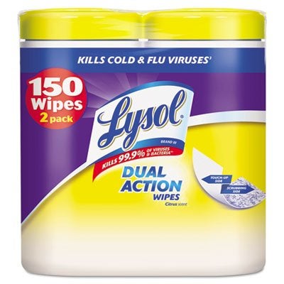 Lysol مناديل مطهرة من علامة LYSOL، عمل مزدوج، 7 × 8، برائحة الحمضيات، 75/علبة، 2/عبوة