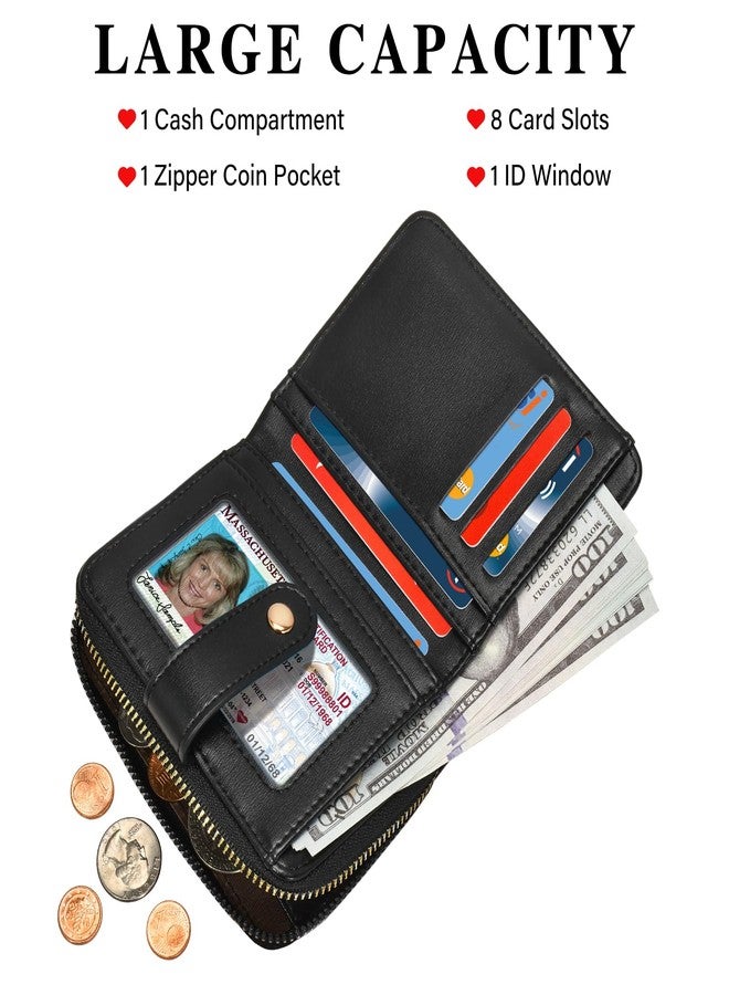 oscaurt محفظة أوسكورت النسائية الصغيرة ثنائية الطي، مزودة بتقنية حجب RFID، وحامل لبطاقات الائتمان، ونافذة لبطاقة الهوية، وجيب للعملات المعدنية بسحاب مزين بشرابة. محفظة أنيقة للنساء والفتيات المراهقات، لون أسود. - Image 2