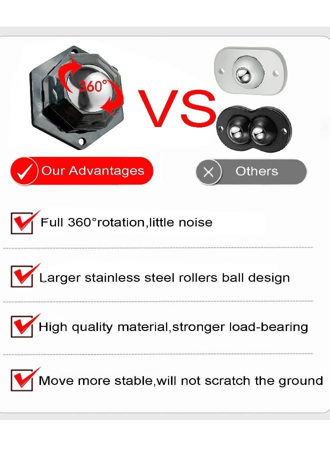Self Adhesive Universal Wheels, 8Pack Stainless Steel Mini Caster Wheels Swivel Wheels, 360 Degree Rotation Sticky Pulley for Bins Bottom Storage Box Furniture Trash Can, 20lbs Load Capacity - Image 4