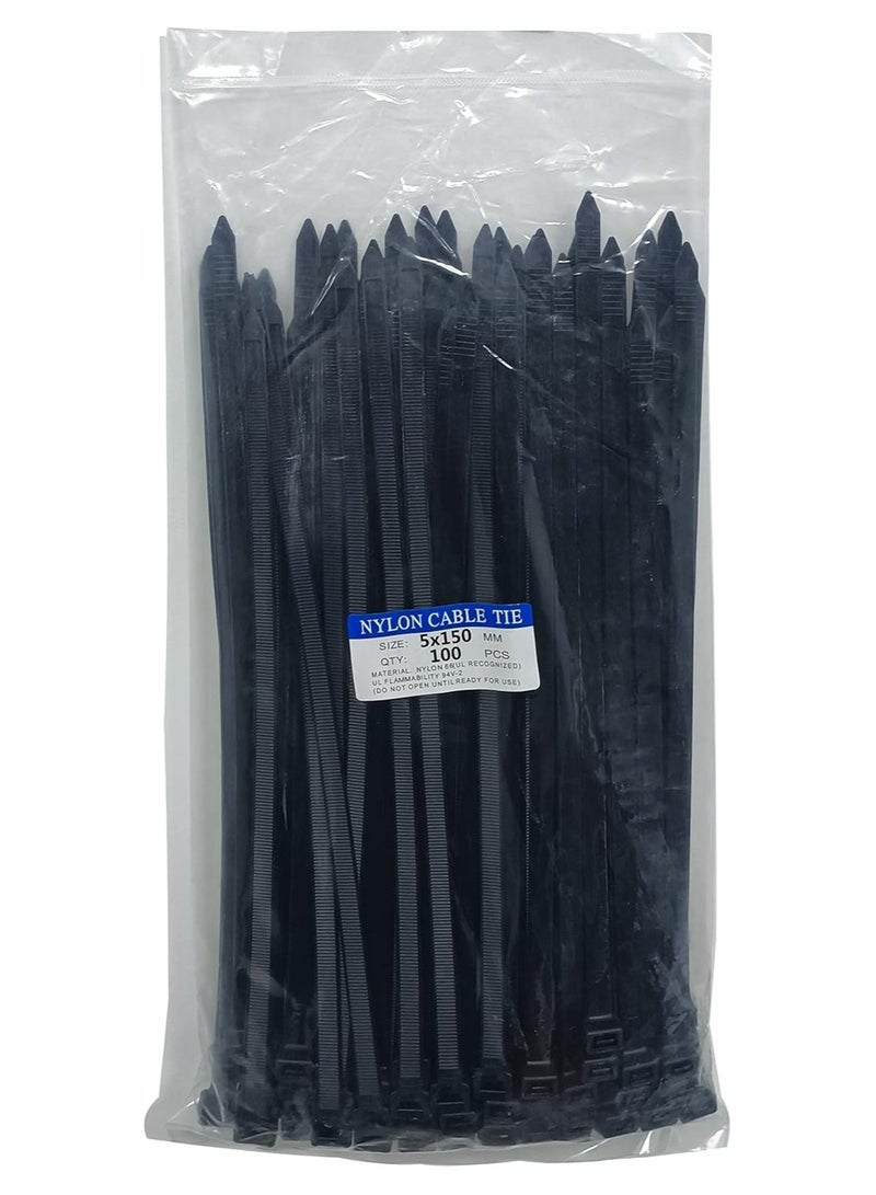 100 pcs 6 inch Cable Zip Ties Heavy Duty, Premium Plastic Wire Ties with 50 LBS Tensile Strength, Self-Locking Black Nylon Cable Tie Wraps Straps for Indoor... - Image 1
