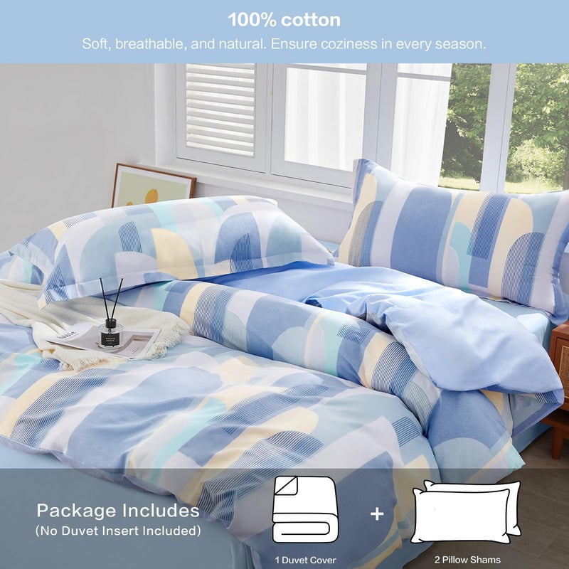 SAPHREAS Blue Geometric Pattern Duvet Cover Set 3pcs King Size 100% Cotton Colorful Blocks Bedding Comforter Cover Set 1 Duvet Cover 2 Pillow Cases - Image 2