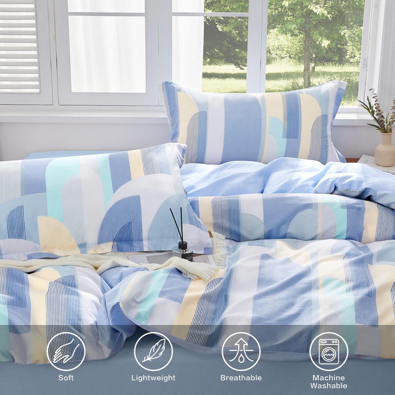 SAPHREAS Blue Geometric Pattern Duvet Cover Set 3pcs King Size 100% Cotton Colorful Blocks Bedding Comforter Cover Set 1 Duvet Cover 2 Pillow Cases - Image 4