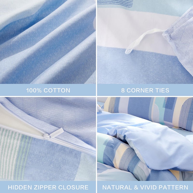 SAPHREAS Blue Geometric Pattern Duvet Cover Set 3pcs King Size 100% Cotton Colorful Blocks Bedding Comforter Cover Set 1 Duvet Cover 2 Pillow Cases - Image 5
