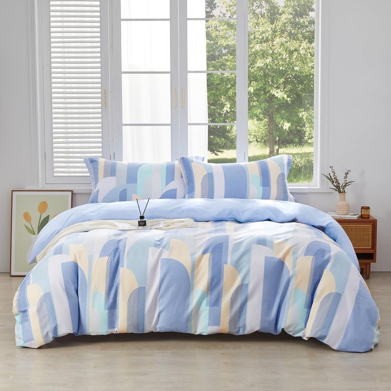 SAPHREAS Blue Geometric Pattern Duvet Cover Set 3pcs King Size 100% Cotton Colorful Blocks Bedding Comforter Cover Set 1 Duvet Cover 2 Pillow Cases - Image 1