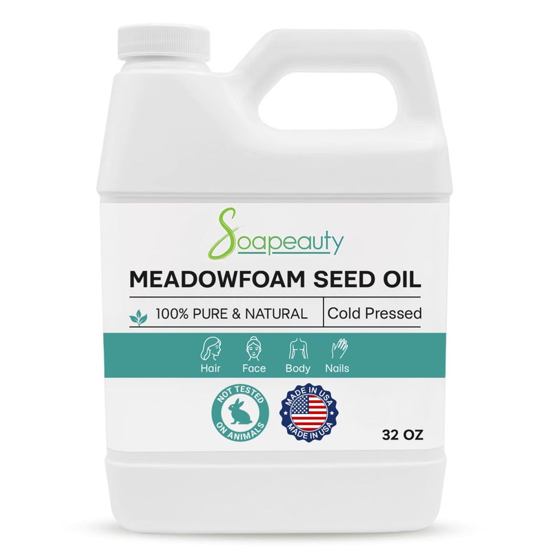 Soapeauty MEADOWFOAM SEED OIL Cold Pressed Unrefined | 100% Pure Natural Meadowfoam Seed Oil for Face & Hair | Moisturizer for Skin, Promotes Hair Growth, Balms | (32 OZ) - Image 1