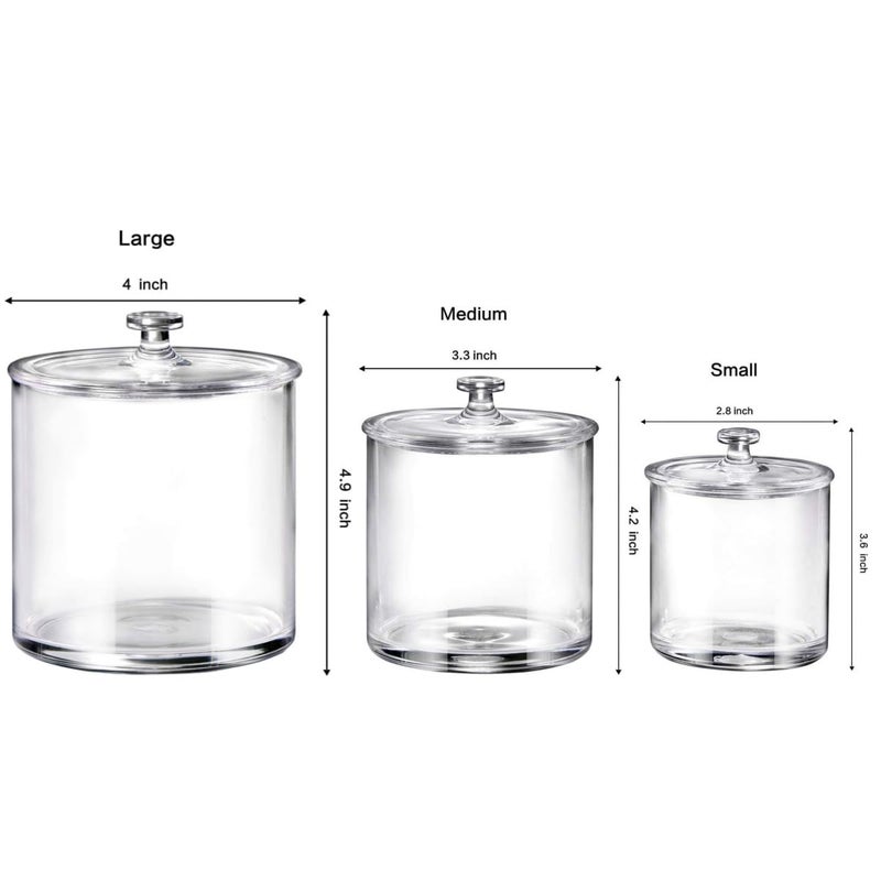 SheeChung 3 Pack Premium Acrylic Qtip Holder Apothecary Jars Bathroom Vanity Organizer Canister for Cotton Swabs, Cotton Balls, Cosmetic Pads, Flossers, Bath Salts, Hair Ties, Clear Plastic Jar with Labels - Image 5