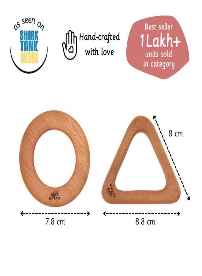 Ariro Wooden Infant Teethers Shaped As Circle And Triangle For Baby Boy & Girl|Hand Crafted With Organic Neem Wood That Helps Boost Immunity & Aids In Digestion|Easy To Grasp & Chew - Image 2