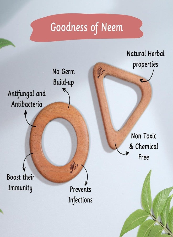 Ariro Wooden Infant Teethers Shaped As Circle And Triangle For Baby Boy & Girl|Hand Crafted With Organic Neem Wood That Helps Boost Immunity & Aids In Digestion|Easy To Grasp & Chew - Image 3