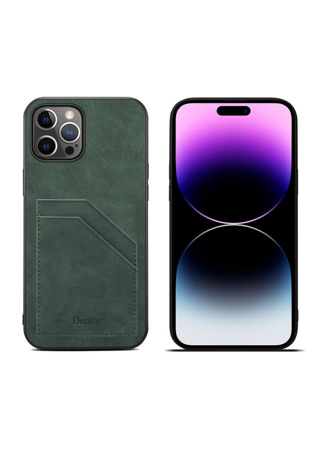 Denior Case For iPhone 15 Pro Max PU Dual Card Slot Back Cover Phone Case - Image 1