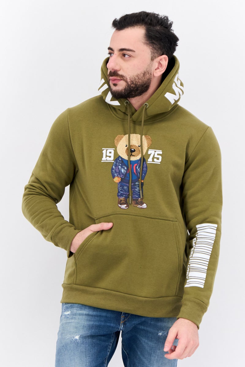 MEMBERS ONLY Men Hooded Embroidered Long Sleeves Sweatshirt, Olive - Image 1