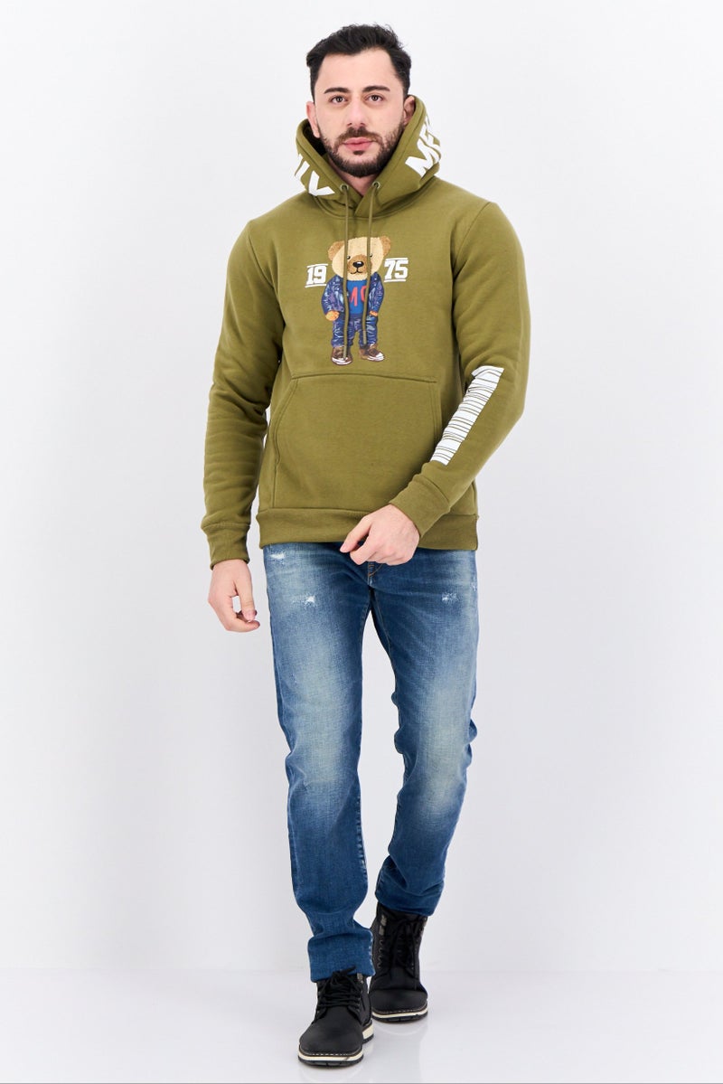 MEMBERS ONLY سويت شيرت رجالي بقلنسوة وأكمام طويلة مطرزة، زيتوني - Image 4