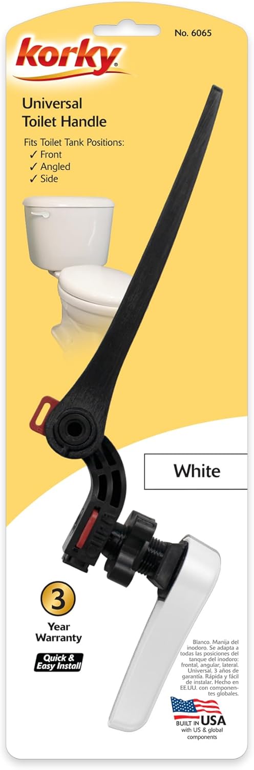 Korky Toilet Handle White  Metal Handle  Tank Lever Replacement  Universal to Fit Front Angled Side Left Mount Toilet  6065BP - Image 4