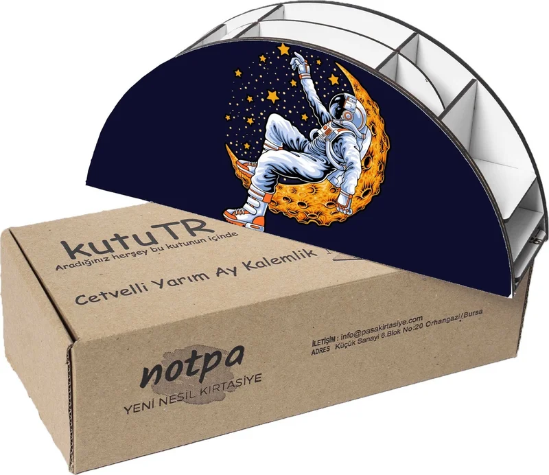 Notpa Wooden Vip Moon and Astronaut Desktop Pen Holder Box with Ruler Organizer for Kids VIP16