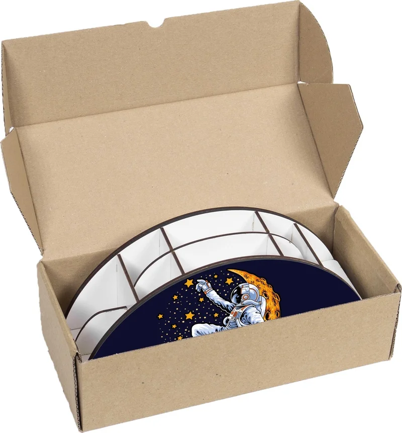 Notpa Wooden Vip Moon and Astronaut Desktop Pen Holder Box with Ruler Organizer for Kids VIP16