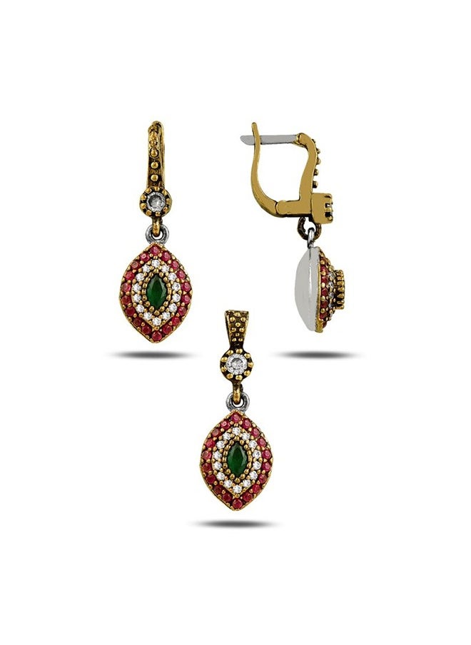 EMNON - 925 Silver, and Bronze, CZ Ottoman Style Set 100% Precious Metal Gift for Women- Emnon70SE - Image 1