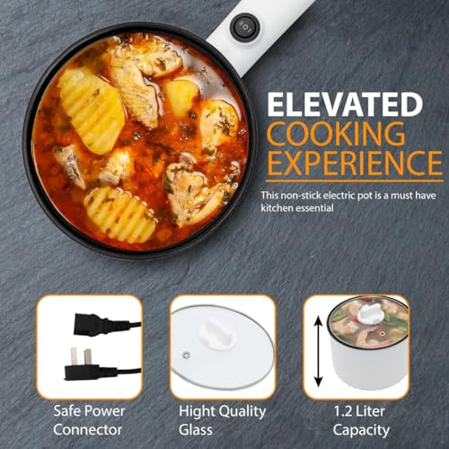 Jecrina Electric Non-Stick Saucepan Cooking Pot with Lid Portable Electric Pan with Adjustable Heat Compact Electric Pan for Home Kitchen Electric Hot Pot Cooker [ White ] - Image 5
