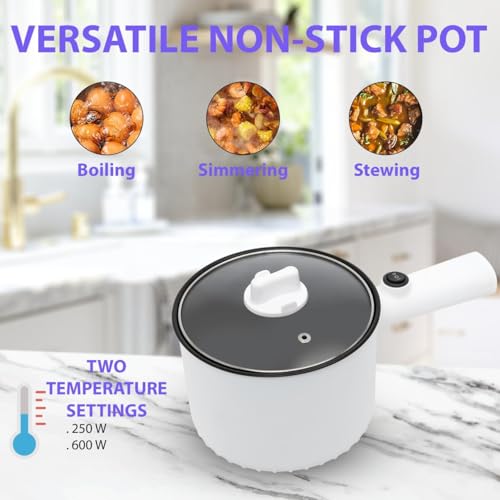 Jecrina Electric Non-Stick Saucepan Cooking Pot with Lid Portable Electric Pan with Adjustable Heat Compact Electric Pan for Home Kitchen Electric Hot Pot Cooker [ White ] - Image 4