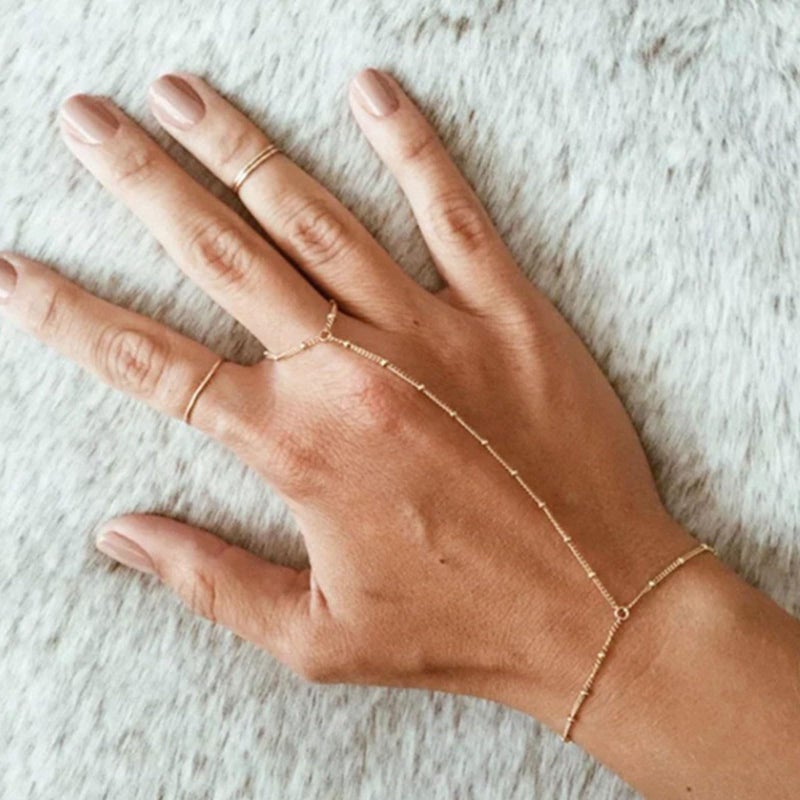 YANCHUN Hand Chain Bracelet Ring Bracelet Hand Chain Trendy Gold Bracelets Adjustable Rhinestone Hand Jewelry Gifts for Women - Image 2