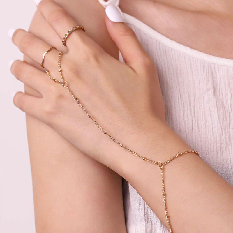 YANCHUN Hand Chain Bracelet Ring Bracelet Hand Chain Trendy Gold Bracelets Adjustable Rhinestone Hand Jewelry Gifts for Women - Image 3