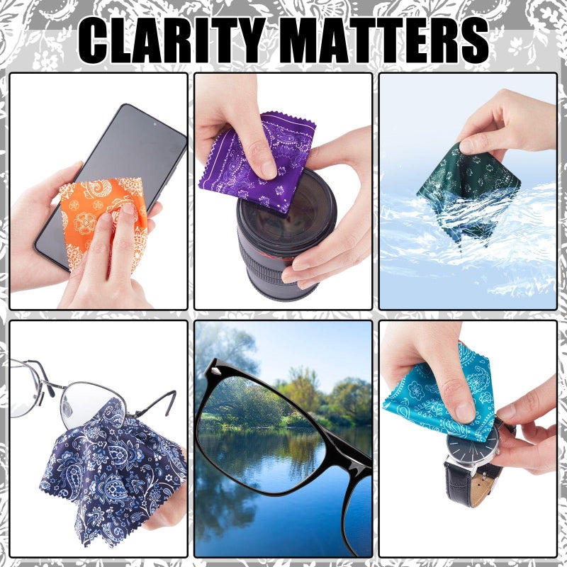 Copkim 24 Pcs Microfiber Cleaning Cloth Paisley Elegant Flowers Design Glasses Cleaning Cloth Multicolor Microfiber Lens Wipes Reusable Eyeglasses Wipes for Camera Lens Cell Phone Screens, 6 x 6 Inch - Image 3